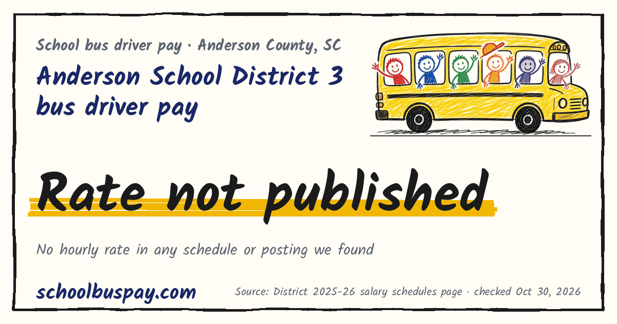 Anderson School District 3 bus driver pay Rate not published — schoolbuspay.com