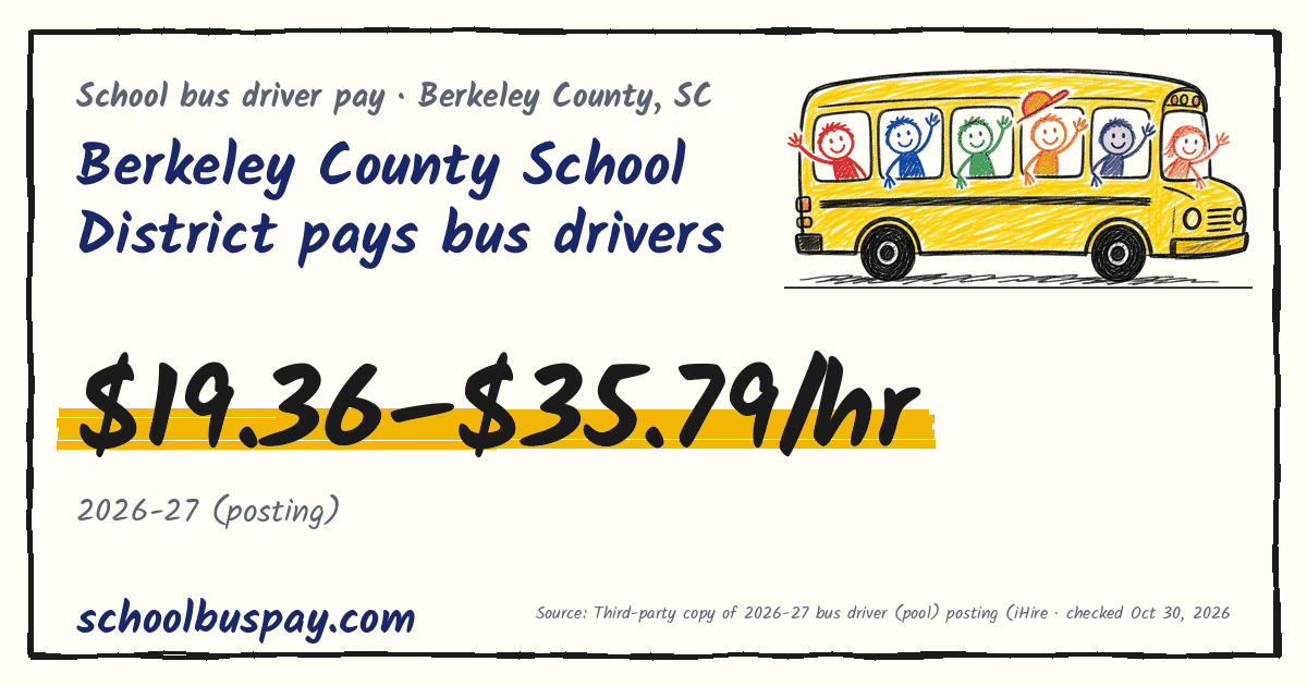 Berkeley County School District pays bus drivers $19.36–$35.79/hr — schoolbuspay.com