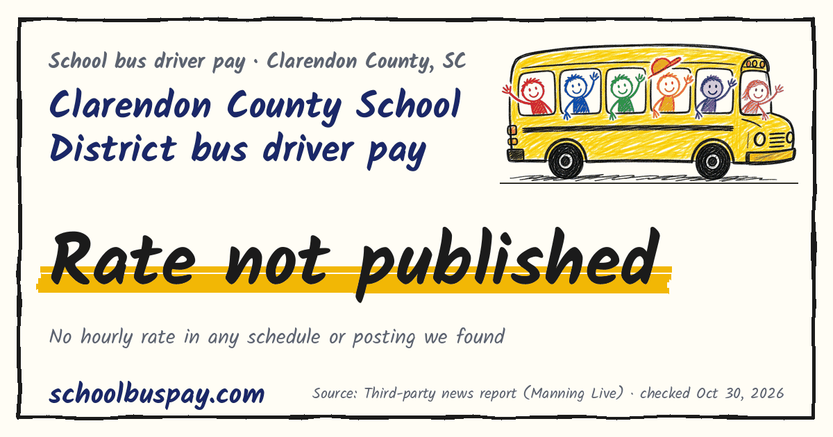 Clarendon County School District bus driver pay Rate not published — schoolbuspay.com