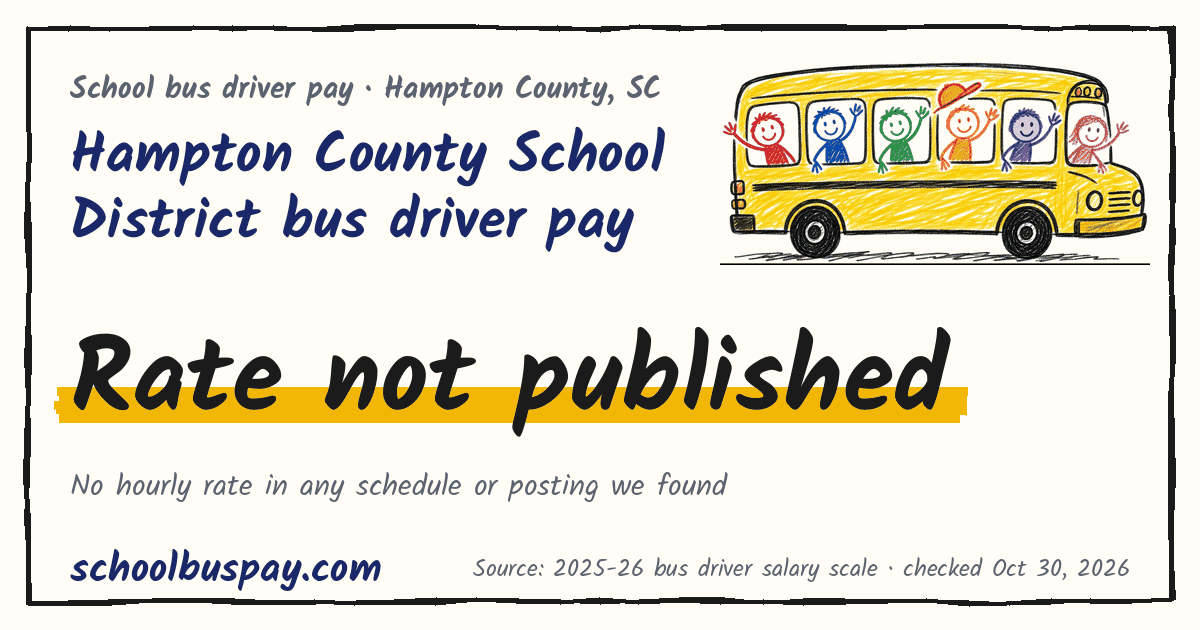 Hampton County School District bus driver pay Rate not published — schoolbuspay.com