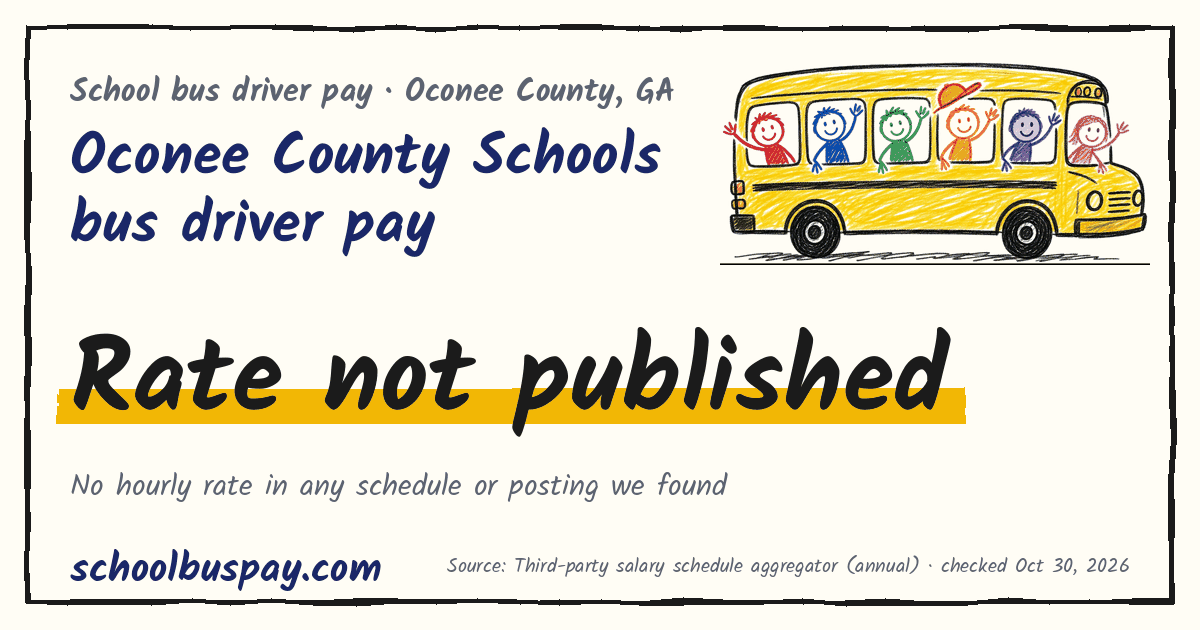 Oconee County Schools bus driver pay Rate not published — schoolbuspay.com