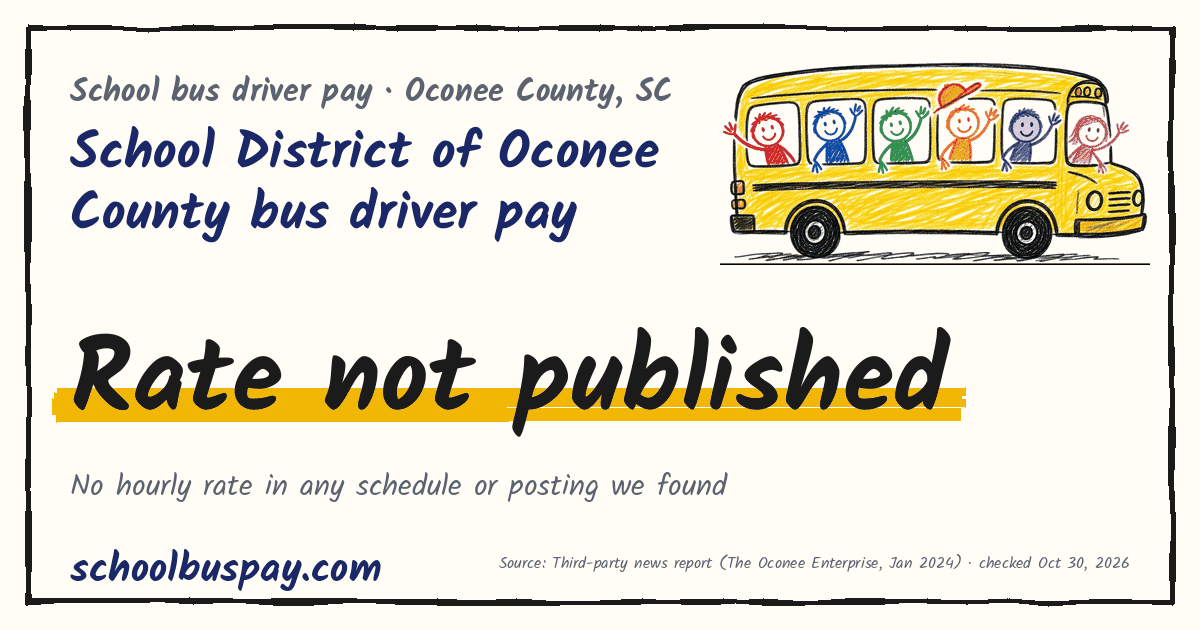 School District of Oconee County bus driver pay Rate not published — schoolbuspay.com