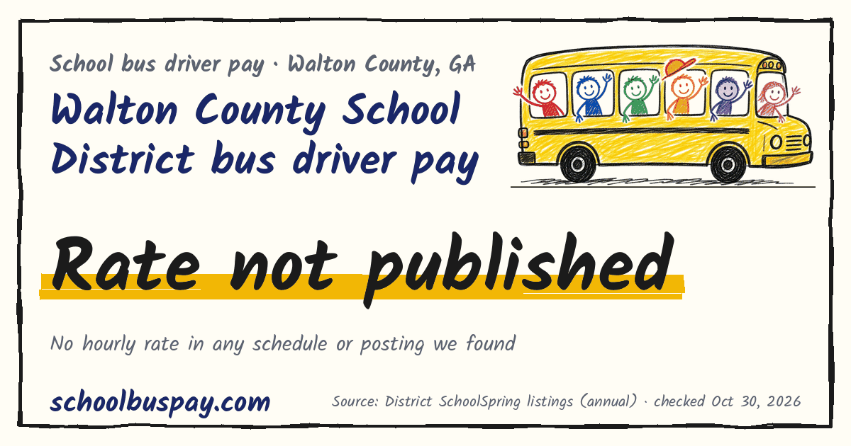 Walton County School District bus driver pay Rate not published — schoolbuspay.com